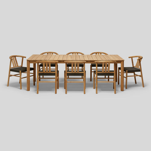 A studio photo of Haven Dining Set Rectangular Table + 8 Chairs